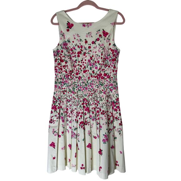 RSVP by Talbots Rose Garden Cream Pink Fit & Flare Boat Neck Pocket Dress Size 8 - Picture 1 of 9
